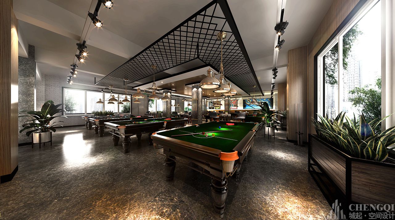 臺球俱樂部空間設(shè)計案例圖,臺球俱樂部空間設(shè)計效果圖