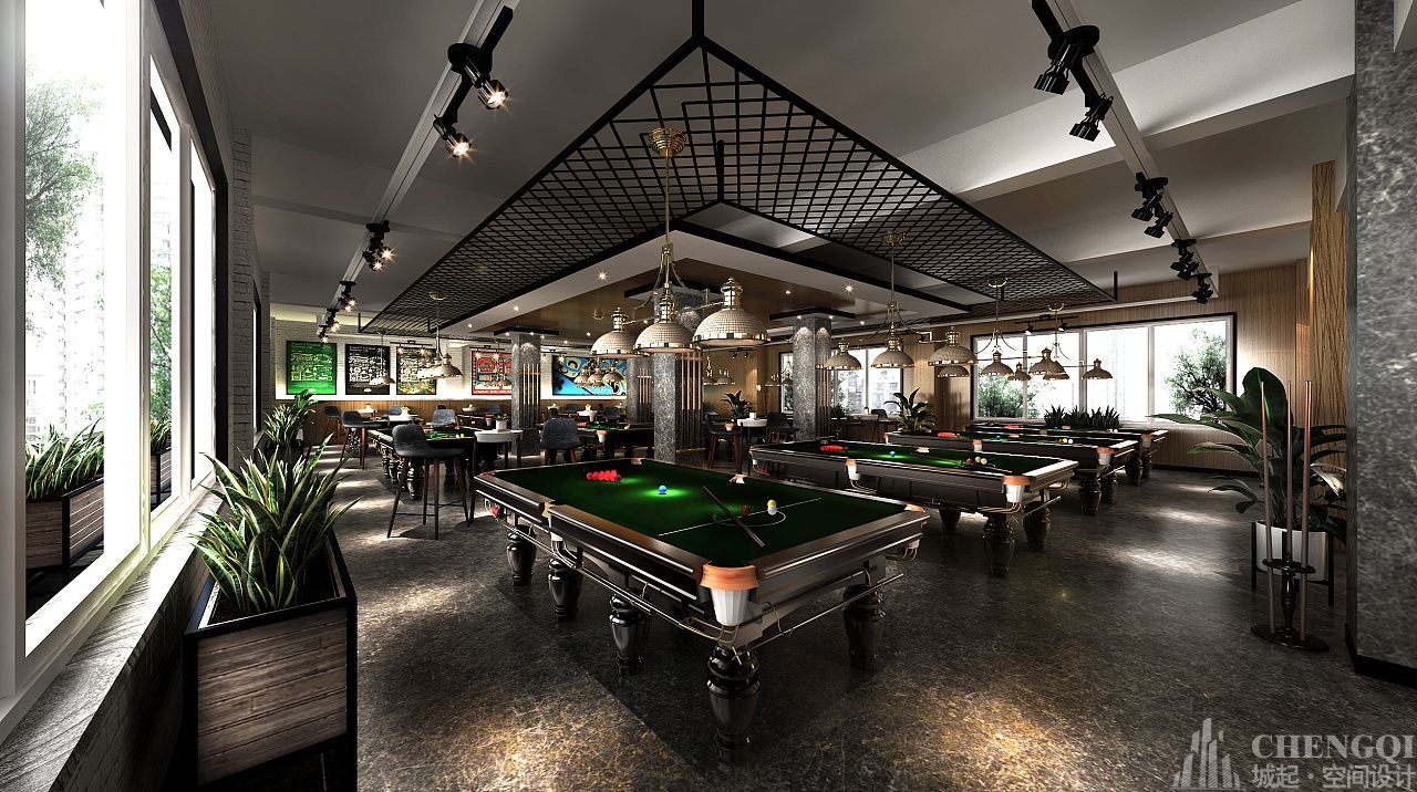 臺球俱樂部空間設(shè)計實景圖,臺球俱樂部空間設(shè)計案例圖