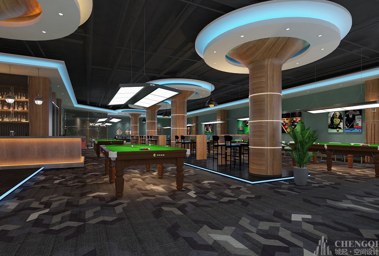 臺(tái)球室空間裝飾案例圖,臺(tái)球室空間裝飾效果圖